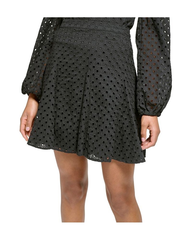 Women's Cotton Eyelet Skater Skirt Black $32.85 Skirts