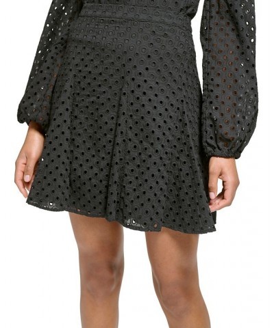 Women's Cotton Eyelet Skater Skirt Black $32.85 Skirts