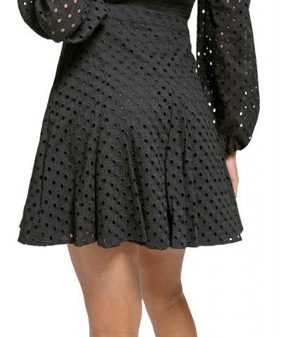 Women's Cotton Eyelet Skater Skirt Black $32.85 Skirts