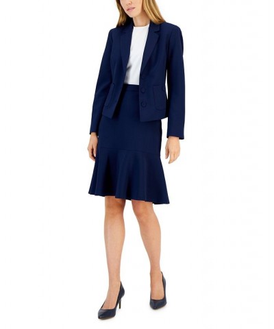 Crepe Button-Front Flounce Skirt Suit Regular and Petite Sizes Blue $69.00 Suits