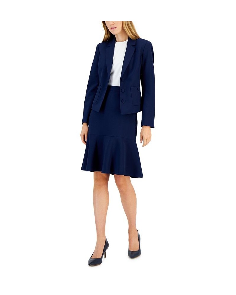 Crepe Button-Front Flounce Skirt Suit Regular and Petite Sizes Blue $69.00 Suits