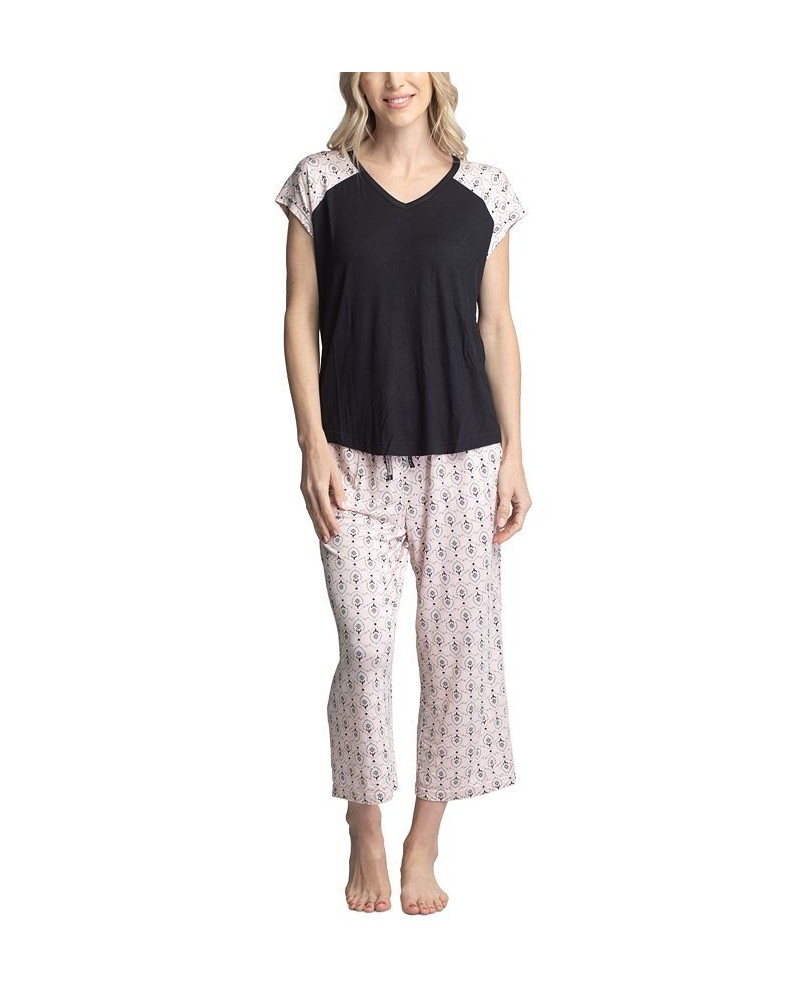 Women's Twinning 2-Pc. Short Sleeve & Capri Pajama Set Black $32.48 Sleepwear