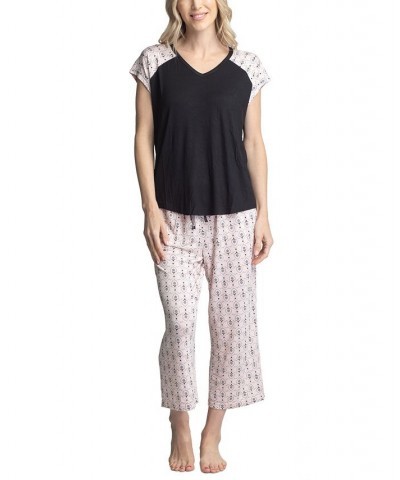 Women's Twinning 2-Pc. Short Sleeve & Capri Pajama Set Black $32.48 Sleepwear