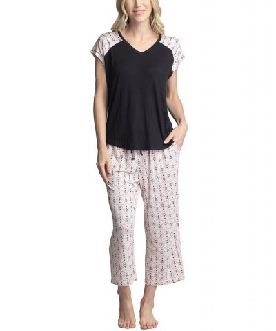 Women's Twinning 2-Pc. Short Sleeve & Capri Pajama Set Black $32.48 Sleepwear