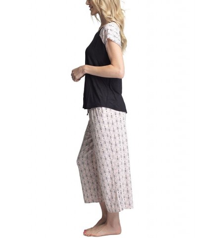 Women's Twinning 2-Pc. Short Sleeve & Capri Pajama Set Black $32.48 Sleepwear