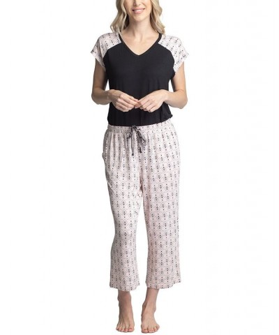 Women's Twinning 2-Pc. Short Sleeve & Capri Pajama Set Black $32.48 Sleepwear