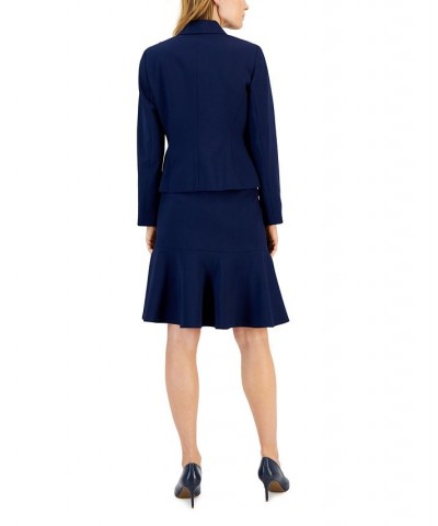 Crepe Button-Front Flounce Skirt Suit Regular and Petite Sizes Blue $69.00 Suits