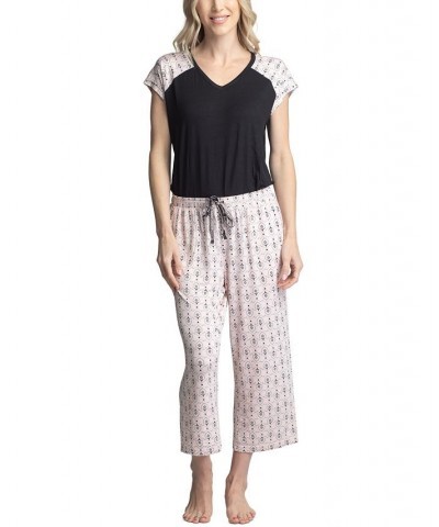 Women's Twinning 2-Pc. Short Sleeve & Capri Pajama Set Black $32.48 Sleepwear