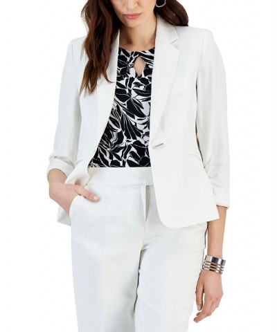 Ruched Linen-Blend Single Button Blazer Lily White $43.09 Jackets