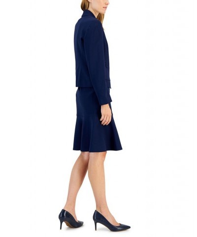 Crepe Button-Front Flounce Skirt Suit Regular and Petite Sizes Blue $69.00 Suits