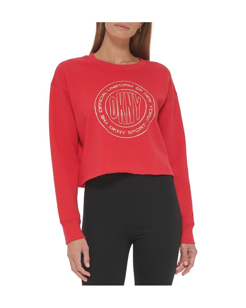 Women's Metallic Logo Long-Sleeve Top Red $17.09 Tops