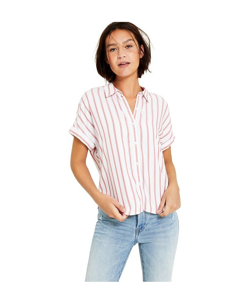 Women's Striped Button-Front Top Red $21.07 Tops