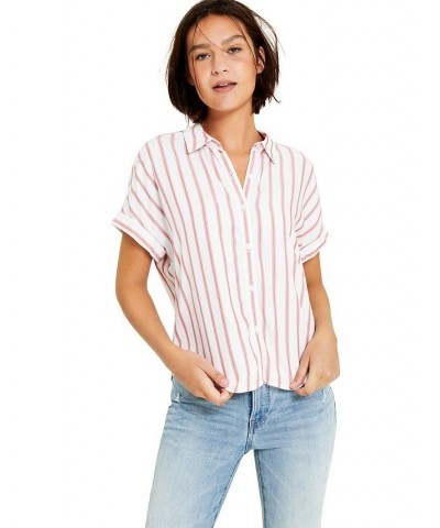 Women's Striped Button-Front Top Red $21.07 Tops