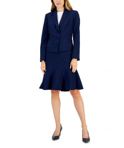 Crepe Button-Front Flounce Skirt Suit Regular and Petite Sizes Blue $69.00 Suits