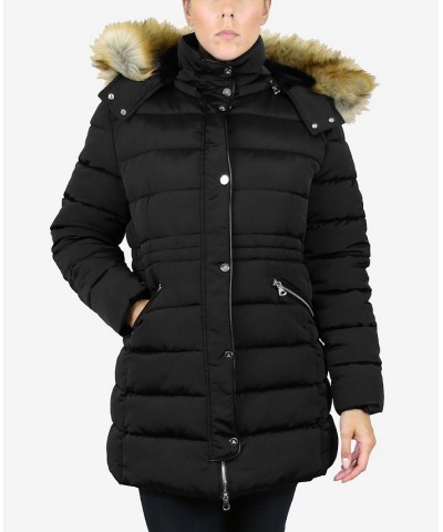 Women's Heavyweight Parka Coat with Detachable Faux Fur Hood Black $53.20 Coats