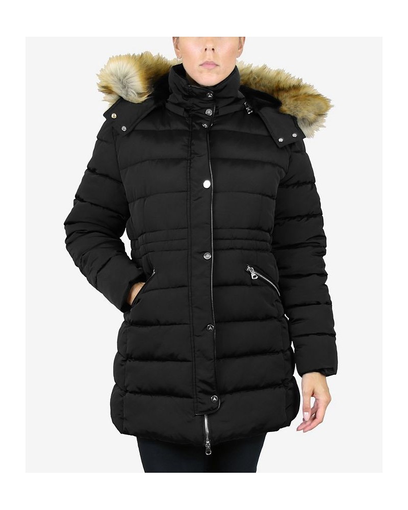 Women's Heavyweight Parka Coat with Detachable Faux Fur Hood Black $53.20 Coats