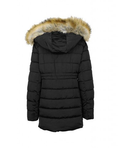 Women's Heavyweight Parka Coat with Detachable Faux Fur Hood Black $53.20 Coats