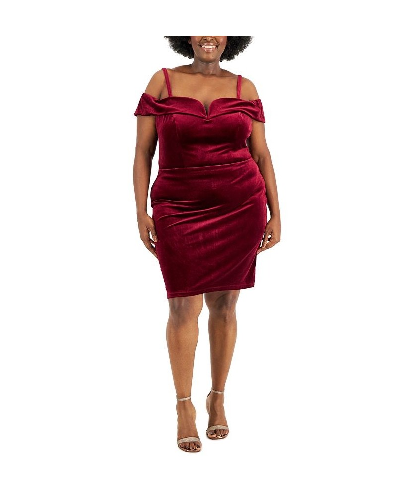 Trendy Plus Size Velvet Cold-Shoulder Bodycon Dress Burgundy $19.82 Dresses