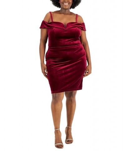 Trendy Plus Size Velvet Cold-Shoulder Bodycon Dress Burgundy $19.82 Dresses