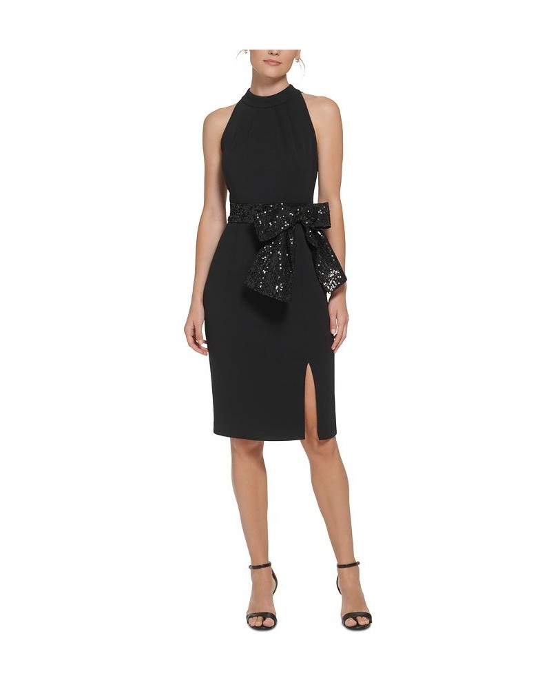 Women's Sequin-Bow Sleeveless Sheath Dress Black $80.64 Dresses