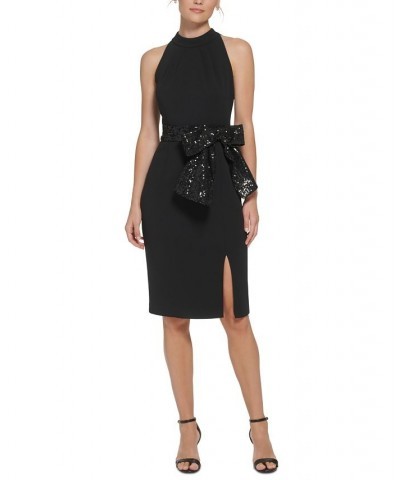 Women's Sequin-Bow Sleeveless Sheath Dress Black $80.64 Dresses