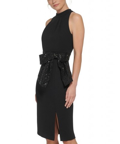 Women's Sequin-Bow Sleeveless Sheath Dress Black $80.64 Dresses