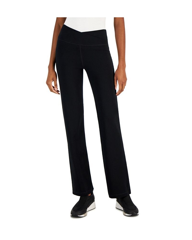 Petite Criss-Cross-Waistband Flare-Leg Pant Deep Black $12.54 Pants