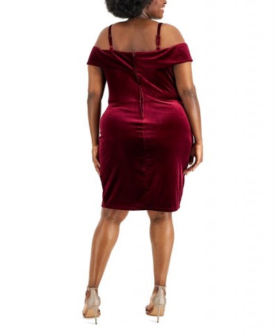 Trendy Plus Size Velvet Cold-Shoulder Bodycon Dress Burgundy $19.82 Dresses