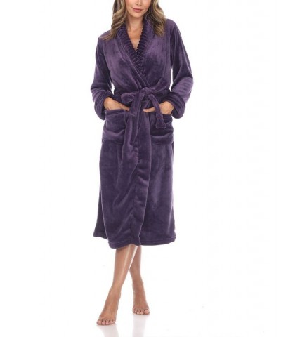 Women's Long Cozy Loungewear Belted Robe Purple $24.19 Sleepwear