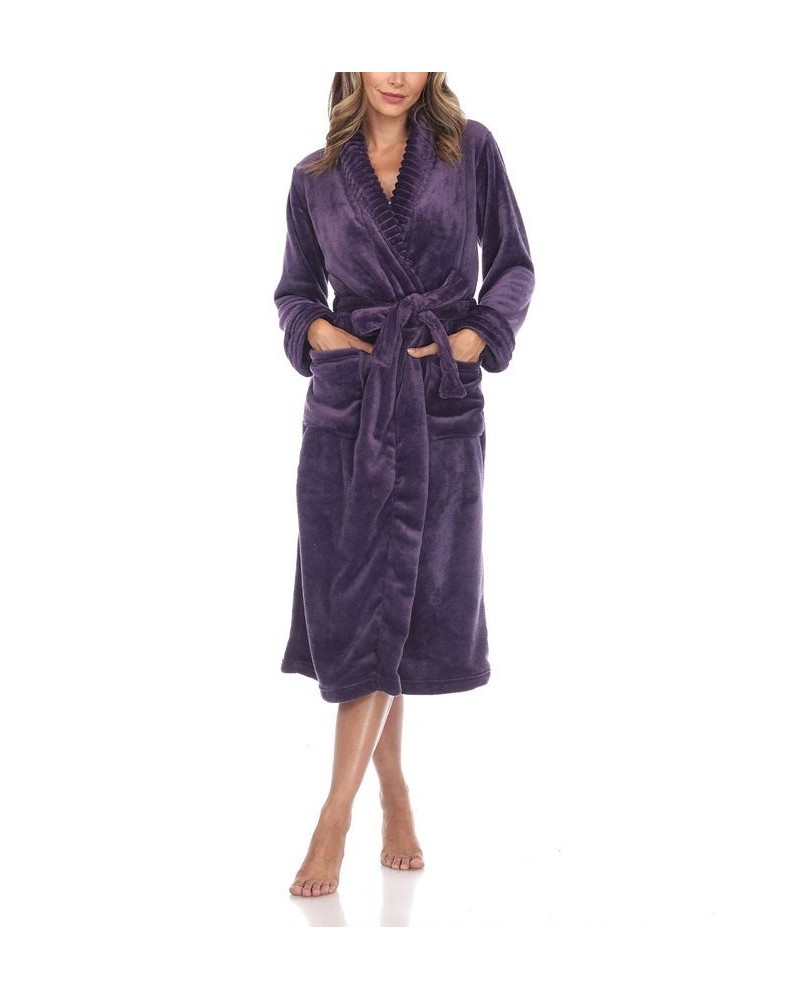 Women's Long Cozy Loungewear Belted Robe Purple $24.19 Sleepwear