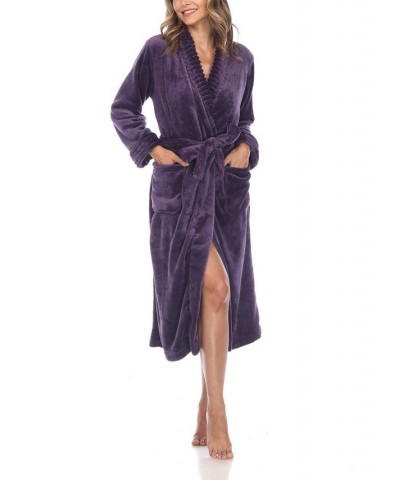 Women's Long Cozy Loungewear Belted Robe Purple $24.19 Sleepwear