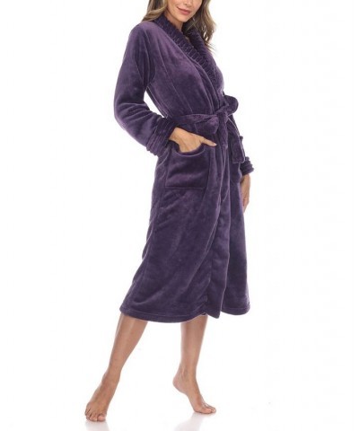 Women's Long Cozy Loungewear Belted Robe Purple $24.19 Sleepwear