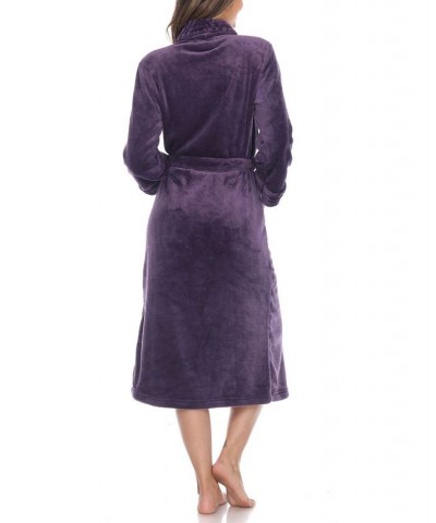 Women's Long Cozy Loungewear Belted Robe Purple $24.19 Sleepwear