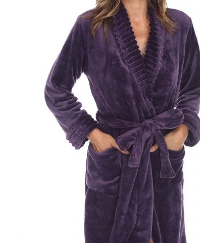 Women's Long Cozy Loungewear Belted Robe Purple $24.19 Sleepwear