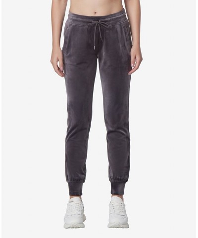 Women's Full Length Velvet Joggers Gray $25.26 Pants