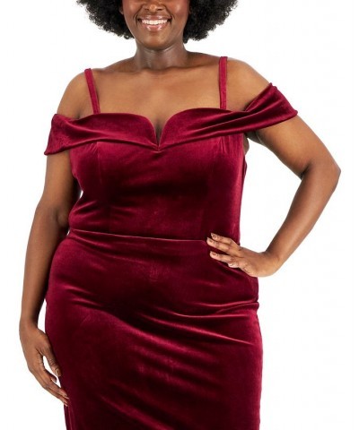 Trendy Plus Size Velvet Cold-Shoulder Bodycon Dress Burgundy $19.82 Dresses