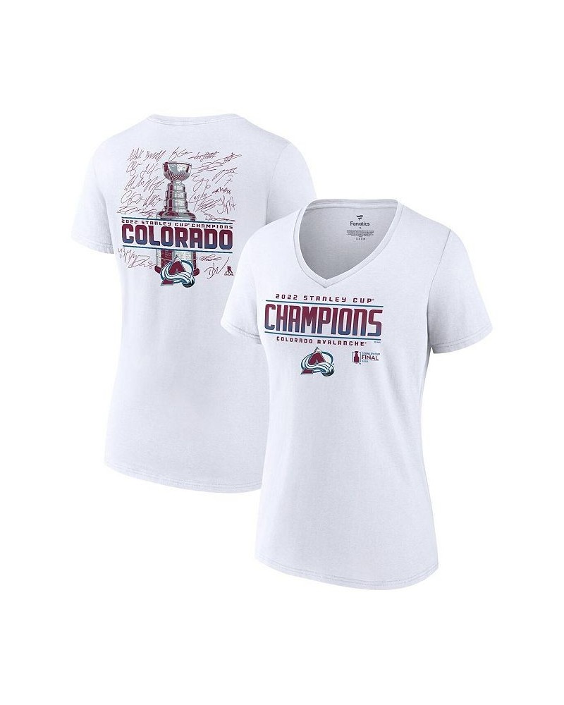 Women's Branded White Colorado Avalanche 2022 Stanley Cup Champions Signature Roster V-Neck T-shirt White $16.80 Tops