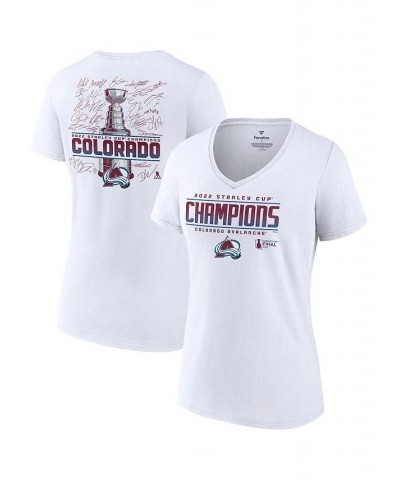 Women's Branded White Colorado Avalanche 2022 Stanley Cup Champions Signature Roster V-Neck T-shirt White $16.80 Tops