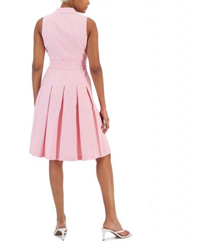 Women's Seersucker Wrap-Style Fit & Flare Dress Pink $44.70 Dresses