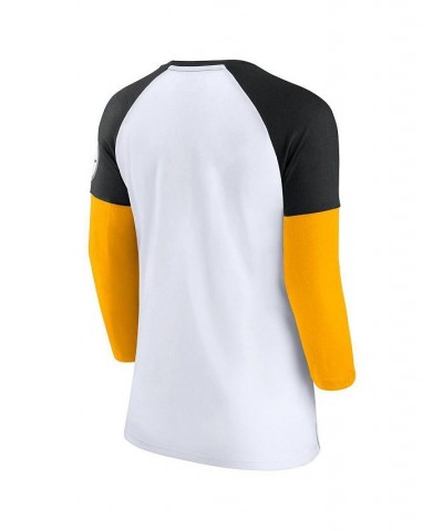 Women's Branded White Black Pittsburgh Steelers Durable Raglan 3/4-Sleeve T-shirt White, Black $22.50 Tops