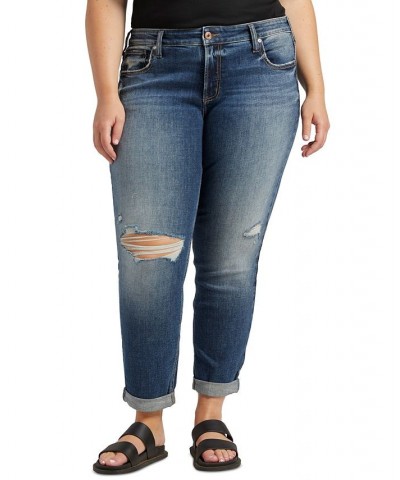 Plus Size Destructed Boyfriend Jeans Indigo $29.38 Jeans