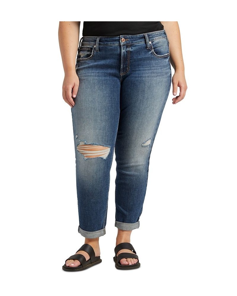 Plus Size Destructed Boyfriend Jeans Indigo $29.38 Jeans