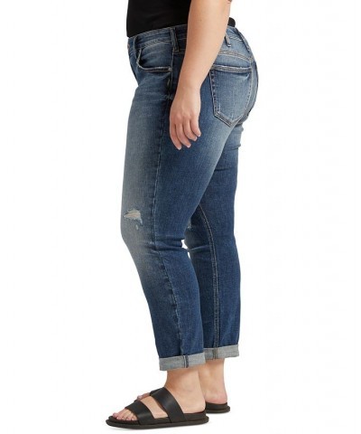 Plus Size Destructed Boyfriend Jeans Indigo $29.38 Jeans