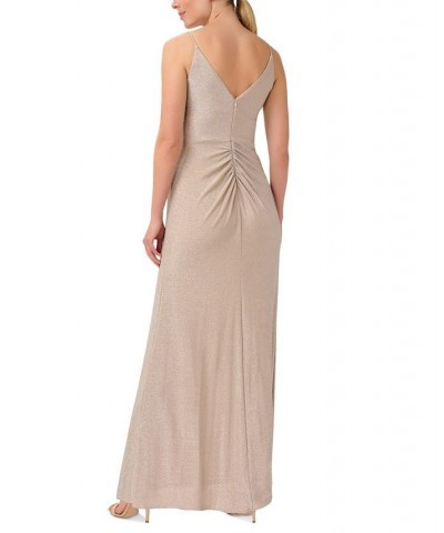 Women's Sleeveless V-Neck Twist-Front Gown Champagne $93.21 Dresses