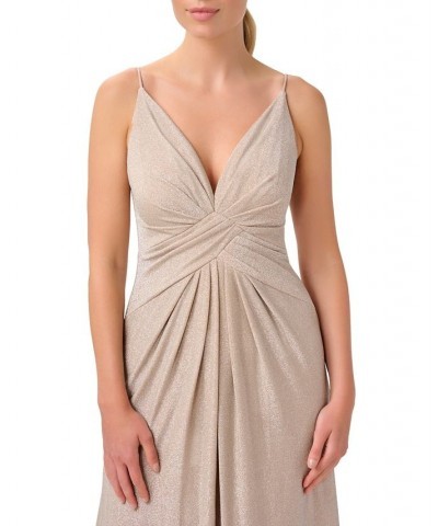 Women's Sleeveless V-Neck Twist-Front Gown Champagne $93.21 Dresses