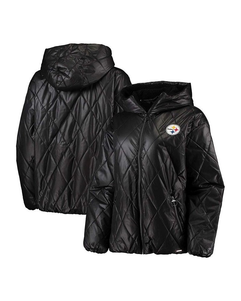 Women's Black Pittsburgh Steelers Charlotte Full-Zip Hoodie Puffer Jacket Black $49.95 Jackets