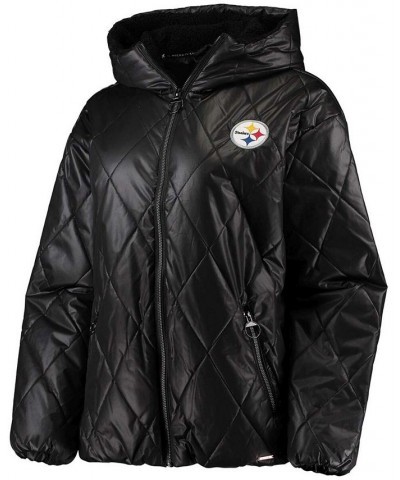 Women's Black Pittsburgh Steelers Charlotte Full-Zip Hoodie Puffer Jacket Black $49.95 Jackets