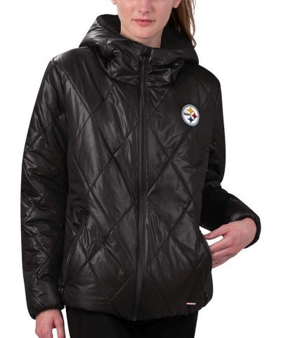 Women's Black Pittsburgh Steelers Charlotte Full-Zip Hoodie Puffer Jacket Black $49.95 Jackets