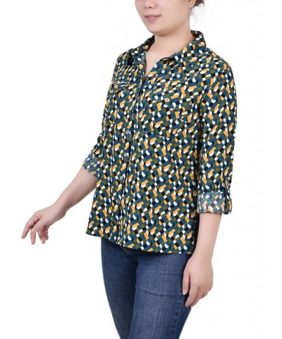 Women's 3/4 Roll Tab Shirt with Pockets Deep Teal Banana Cube $16.32 Tops