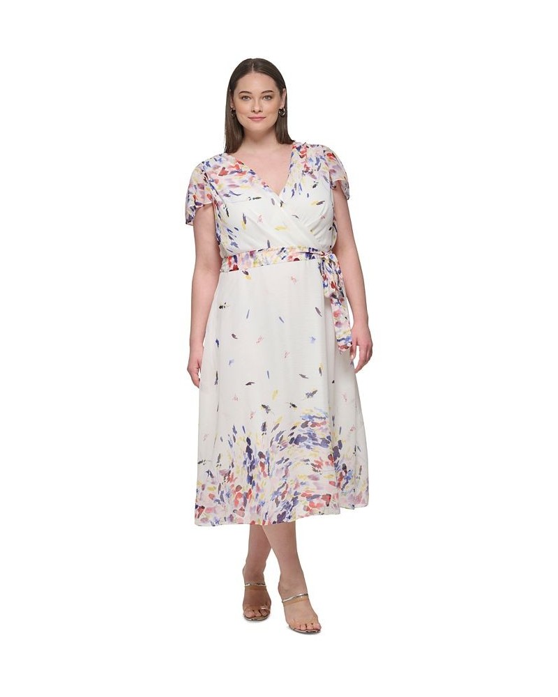 Plus Size Printed Flutter-Sleeve Midi Dress Ivory/Marine Multi $55.44 Dresses